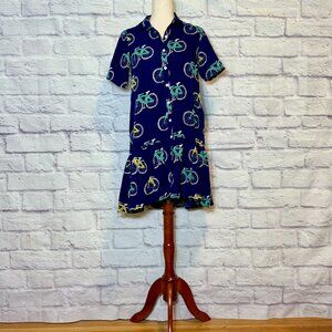 Frock Shop Navy Blue Bicycle Print Shirt Dress
